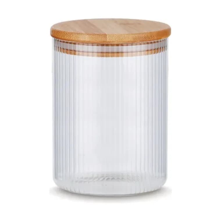 Emerald Round Dry Fruit Jar Narrow Stripes with Bamboo Lid 500 ml