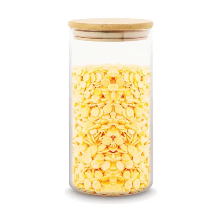 Freshco Round Push Type Glass Jar with Bamboo Lid 1000 ml