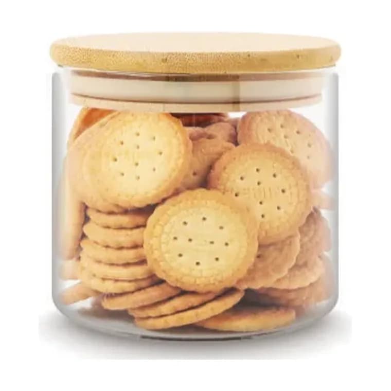 Freshco Round Push Type Glass Jar with Bamboo Lid 300 ml