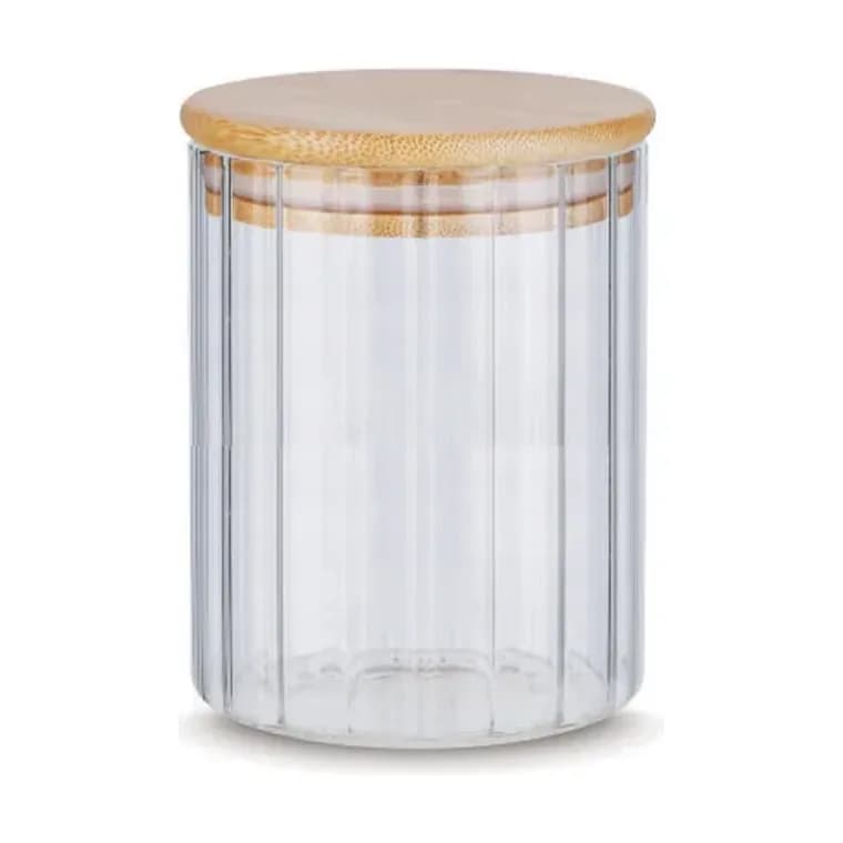 Glaze Round Dry Fruit Jar Wide Stripes with Bamboo Lid 500 ml