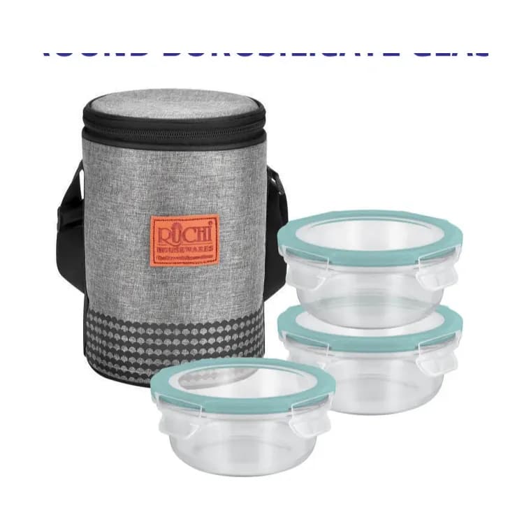 Round Borosilicate Glass Tiffin RD3 Vertical 400 ml x 3