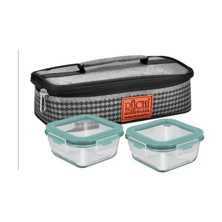 Square Borosilicate Glass Tiffin SQ2 Flat 320 ml x 2