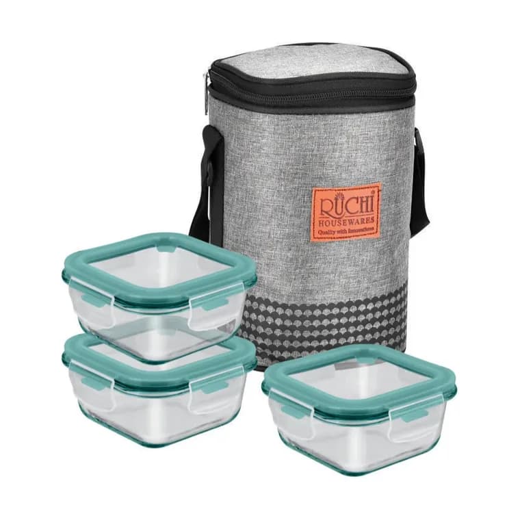Square Borosilicate Glass Tiffin SQ3 Vertical 320 ml x 3