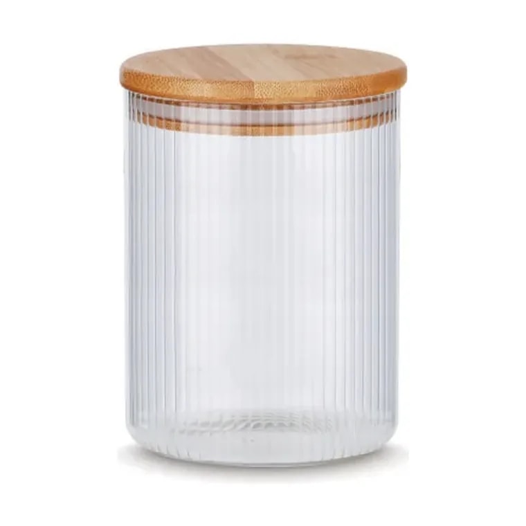 Emerald Round Dry Fruit Jar Narrow Stripes with Bamboo Lid 500 ml