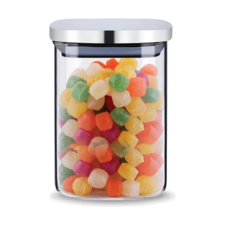 Freshco Square Push Type Glass Jar with Stainless Steel Lid 500 ml