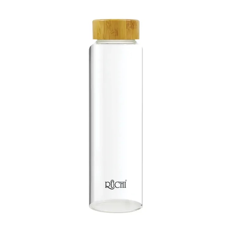 Glacier Glass Bottle with Bamboo Lid 1 Ltr