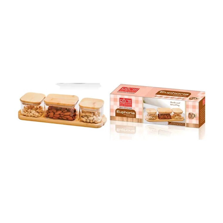Euphoria Glass Jar Gift Set with Bamboo Tray
