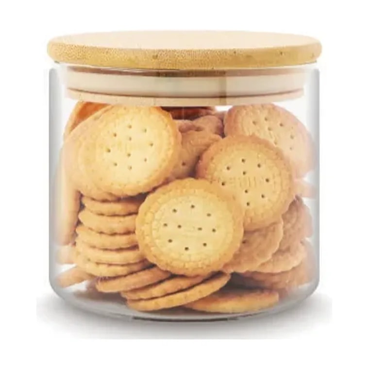 Freshco Round Push Type Glass Jar with Bamboo Lid 300 ml