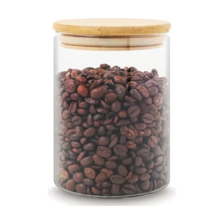 Freshco Round Push Type Glass Jar with Bamboo Lid 500 ml