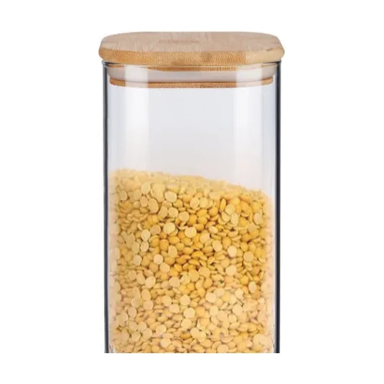 Freshco Square Push Type Glass Jar with Bamboo Lid 1000 ml