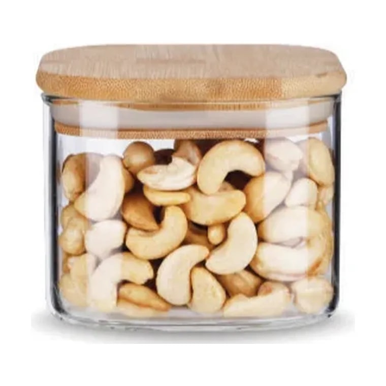 Freshco Square Push Type Glass Jar with Bamboo Lid 300 ml