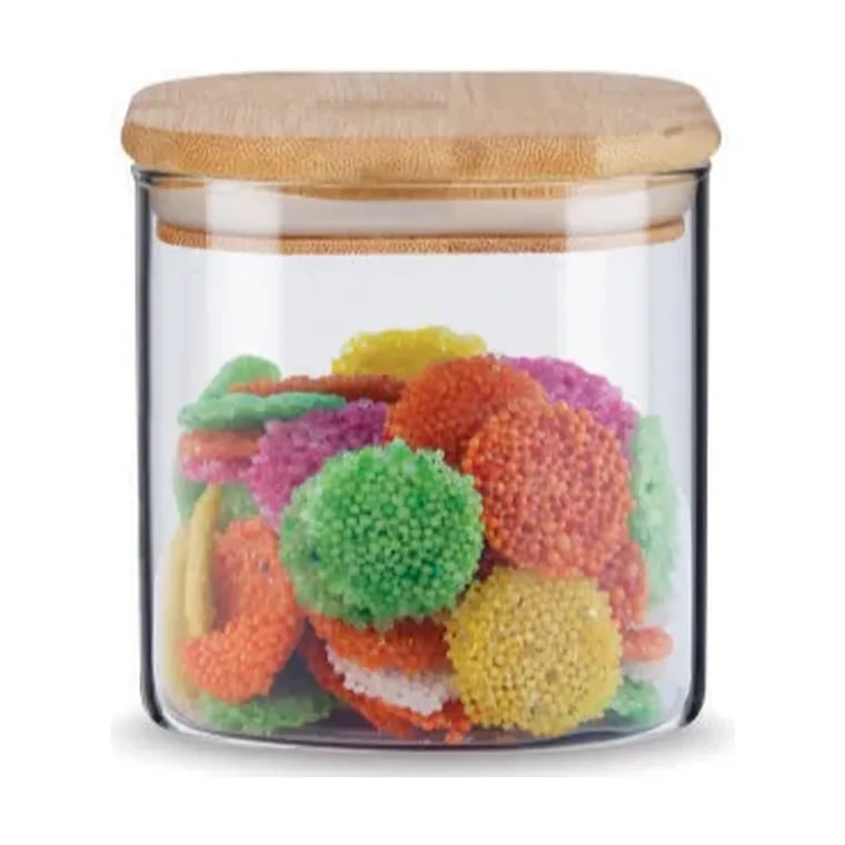 Freshco Square Push Type Glass Jar with Bamboo Lid 500 ml
