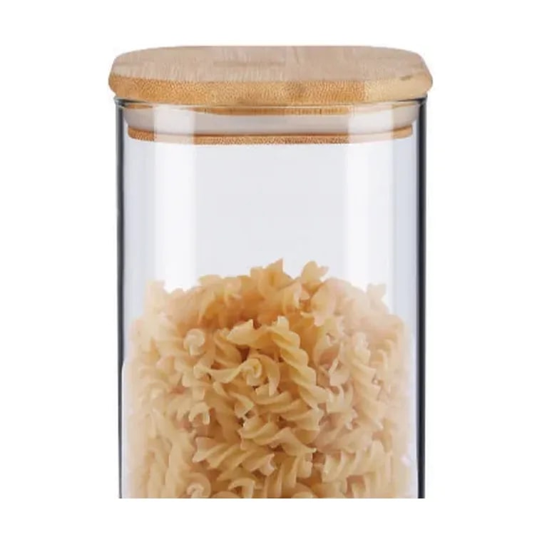 Freshco Square Push Type Glass Jar with Bamboo Lid 750 ml