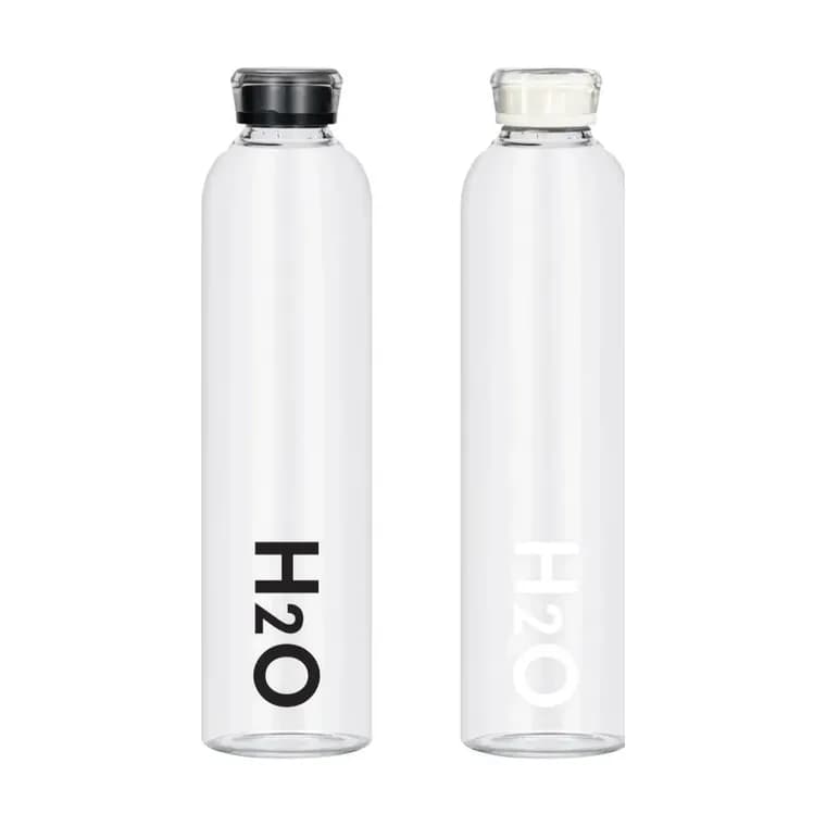 H2O Glass Bottle with Double Wall Plastic Lid 1 Ltr
