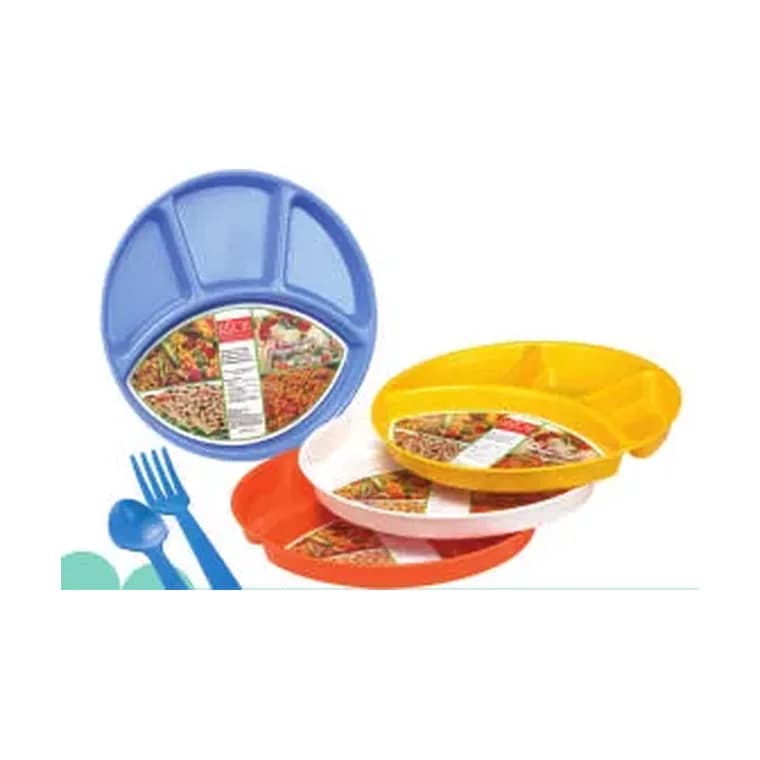 4 Partition Plate - Round With Spoon And Fork (1 Pc & 3 Pcs Set)