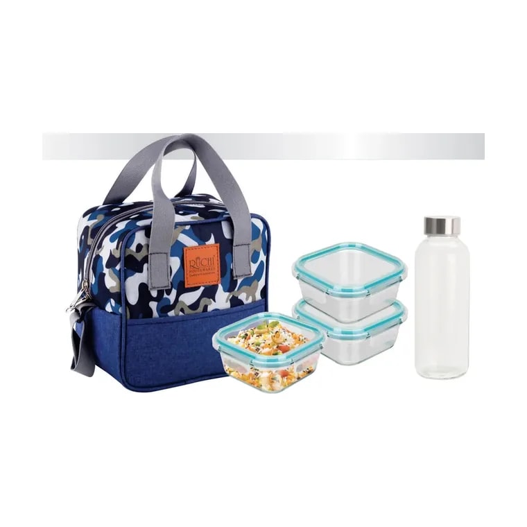 Glass Tiffin Combo Set SQ3 with Glass Bottle